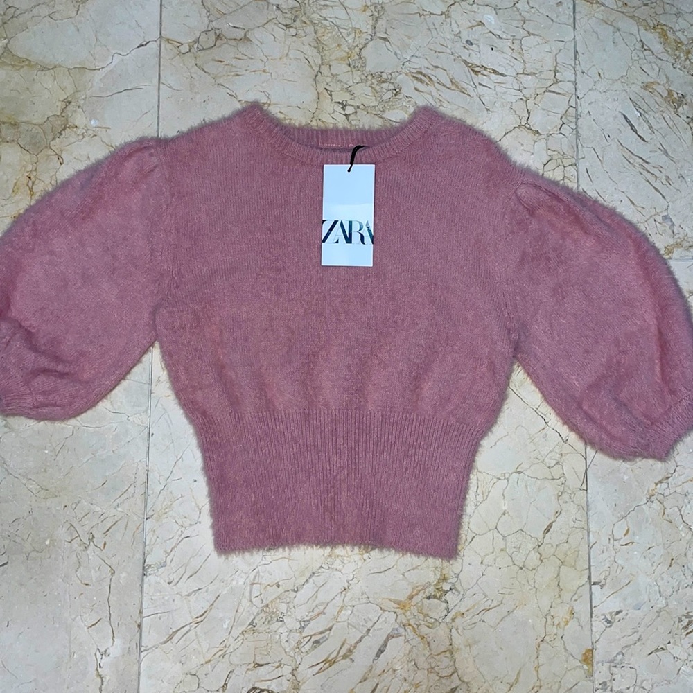 zara wool fluffy pink sweater